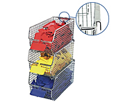 Stacking Mesh Bins (Shown with Optional Hanging Label Tag and Side Hanger)