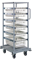 Quantum Partition Store Single Bay Work Cart with Plastic Mesh Trays