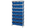 Quantum Store-Max 8 Inch (in) Shelf Bin Wire Shelving (Blue Bins)